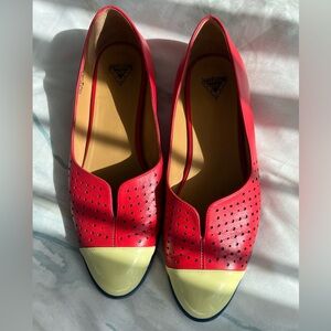 John Fluevog Red and Yellow Perforated Flats